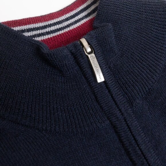 Brooks Brothers Merino Wool Full Zip Sweater Navy Blue Preppy Italian - Picture 7 of 12